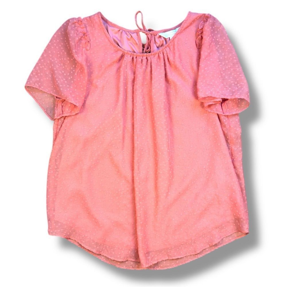 LC Lauren Conrad Coral Pink Swiss Dot Blouse Sz S
